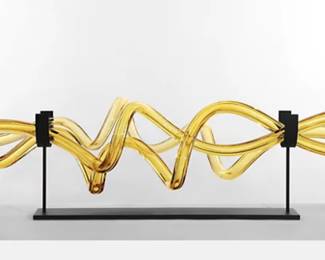 93. SkLO Amber Coil Sculptural Object on Polished Nickel Base (58" x 14" x 16")