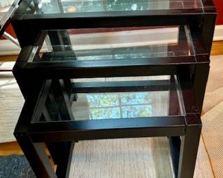 109. Set of 3 Glass Top Nesting Tables (25" x 18" x 21")
