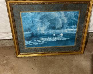 Print water lillies pond