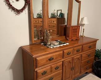 Solid wood dresser, chest and nightstand - excellent condition, heavy and all drawers work as should.