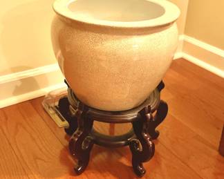 Porcelain Flower Pot on Oriental Stand