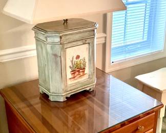Hand Painted Lamp and Side Table w/ Glass Top Cover