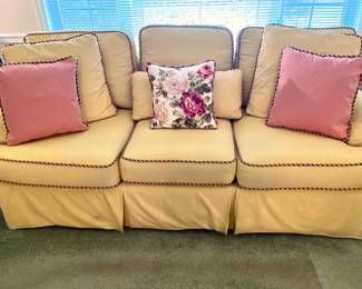 Custom Sherrill 3-cushion sofa with pillows; Higgins & Spencer, St. Michaels, MD