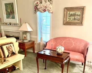 Antique Silk Brocade Settee and Butler's Table