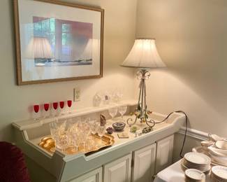 Wrought Iron Lamp; Lismore Waterford Crystal