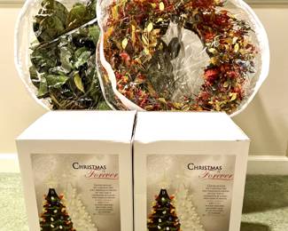 Wreaths and Ceramic Christmas Trees