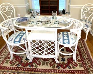 Vintage Oval Bamboo Table  and 4 Chairs