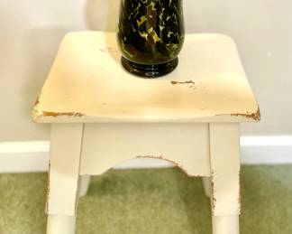 Green Hand Blown Zebra Vase on Distressed Cottage Bench