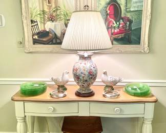 Cottage Sofa Table; Oil Paintings; Uranium  Plates