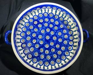 Polish Pottery Round Baker with Handles