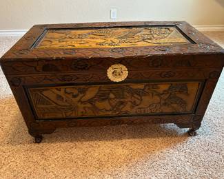 Hand Carved Wooden Trunk/ Blanket Chest