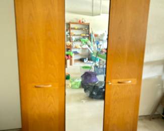 Vintage Maple Wardrobe w/ Mirrored Door