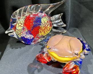 Art Glass Fish and Crab