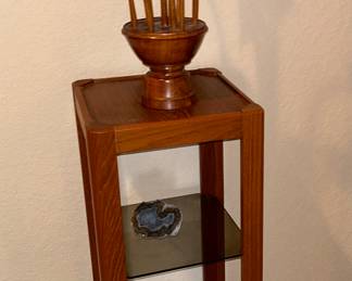 Teak Plant Stand w/ Glass Shelves