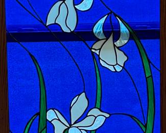 Handmade Large 2’ x 4’ Stained Glass - White Irises