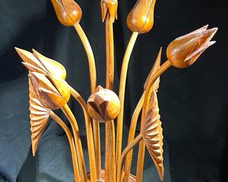 Mid Century Monkey Pod Wood Flower Arrangement