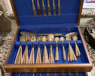 Gold Tone Bamboo Silverware Set