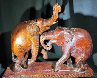 Hand Carved Teakwood Fighting Elephants