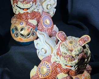 Vintage Pair of Japanese Porcelain Foo Dog Statues by Kutani