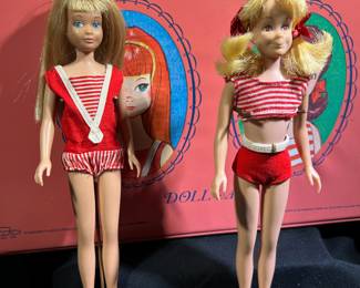 Vintage Skipper and Skooter Dolls w/ Wardrobe Case