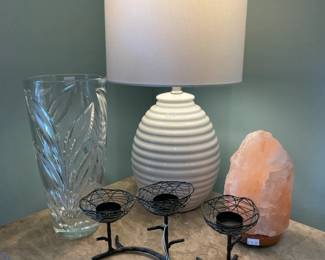 Bird's Nest Candle Holder, White ribbed table lamps, Salt lamp, Lead crystal vase