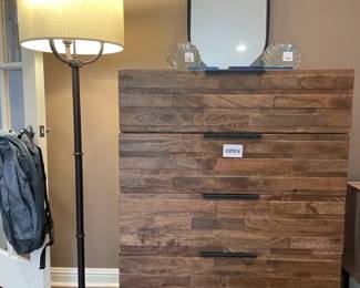  Roseto Lynn Floor Lamp, Blenko Shell Bookends, NIB Threshold Wall Mirror, Pier 1 Imports chest of drawers, Pier 1 Imports nightstands 