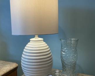 White ribbed table lamps, Hosley taper holder