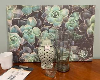 Decorative Ginger Jar, Succulent canvas print