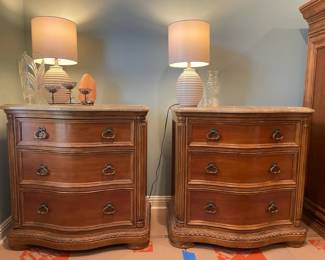 Bird's Nest Candle Holder, White ribbed table lamps, Salt lamp, Bernhardt stone top night stands