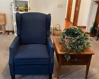 Navy recliner, Lane end table