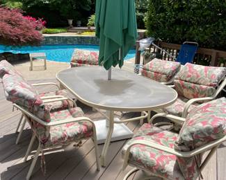 Outdoor pool furniture table with 6 chairs
