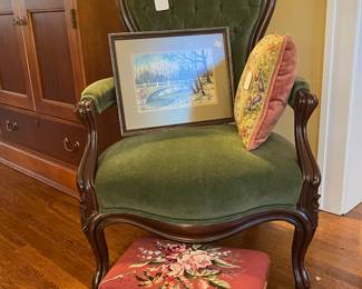 Antique armchair and footstool