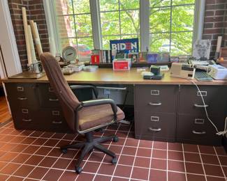 Office work space with file cabinets
