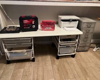 Kids elfa storage and desk, tools, HP Printer