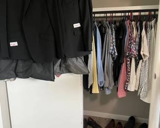 Men's suites, dress shoes and nice button up long sleeve and short sleeve shirts