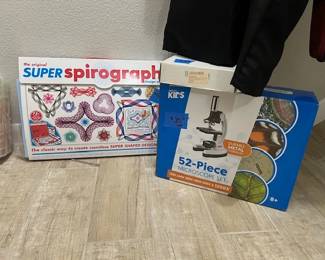 Kids microscope set and spirograph set.