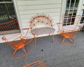 Mid Century Modern Swivel Lounge Chairs (Newly Painted Orange)