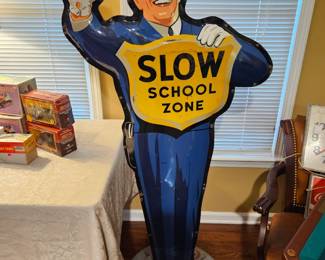 Coca Cola Slow School Zone Policeman Sign 1954