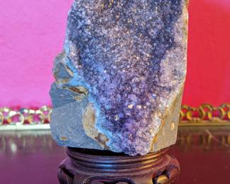 Amethyst Geode Segment on Wooden Base