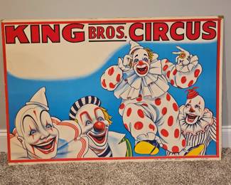 LARGE! Globe Poster Corp AUTHENTIC King Bros Circus Poster Advertising with Famous Clowns on Hardboard