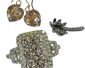 Beautiful Sparkly Ring Heart Earrings Palm Tree Pendant Sterling 925