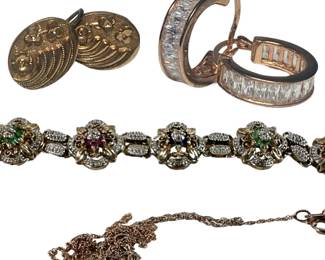 Ornate Bracelet Pierced Clip On Earrings Chain Gold Wash on Sterling 925