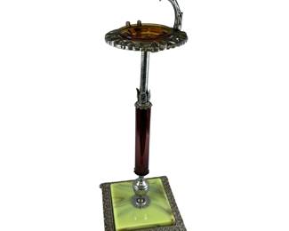 Art Deco Nouveau Hood Ornament Smoking Stand Ashtray Uranium Glass Marble Base