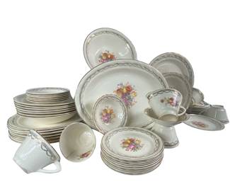 Pink Yellow Purple Gold Trimmed Floral Dishes Set China Heritage Ware Plates Bowls Tea Cups Gracy Bo