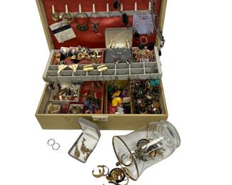 Huge LOT Full Jewelry Box Pierced Earrings Sets Jeweled + Many 1980s Bold Pairs