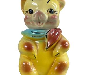 Farmer Pig with Scarf Blue Cookie Jar American Bisque