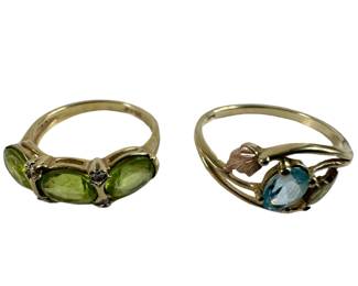 Fine Jewelry: 2 Gemstone Rings Black Hills Gold with Blue Stone & 3 Green Stone both 14KT Gold