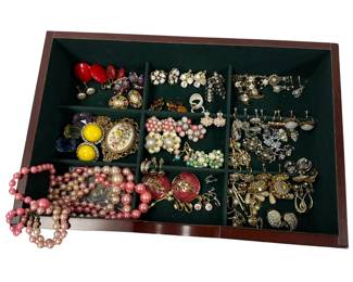 Huge Costume Jewelry LOT: Vintage Clip On Earrings Chunky Beaded Crystal Rhinestones All Pairs