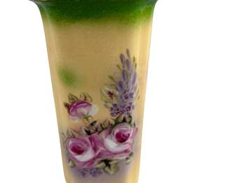 8" Tall Porcelain Ceramic Hand Painted Vase Unmarked Japan Nippon BoHo Hollywood Regency Decor