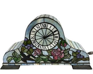 Stained Glass Mantel Clock Floral Design Lighted